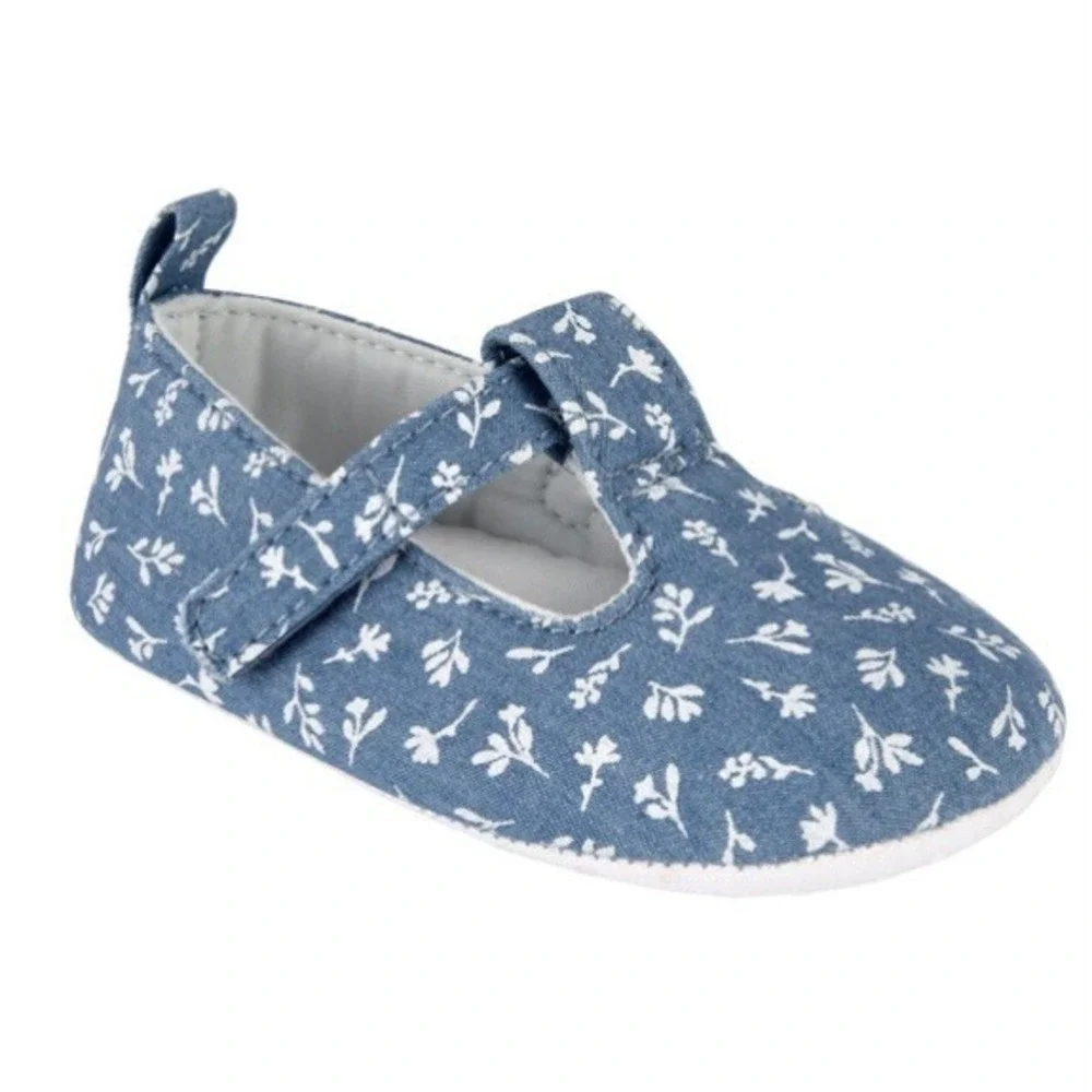 Carters Girls Chambray Soft Sole Crib Shoe Newborn New with Tags Blue White Cute